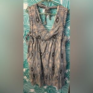 Cleo + Wolf Southwestern print tie mini dress sz M tan & gray